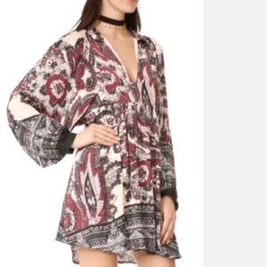Free people women multicolored dress flowing line Sz XS v neckline